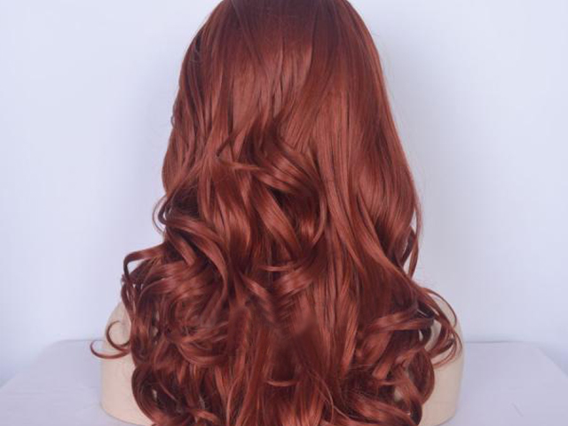 Orange Red Waist-length Wavy Synthetic Lace Wig